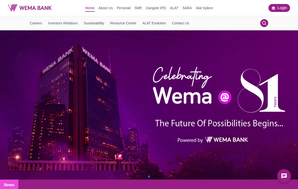 Wema Bank official website visual