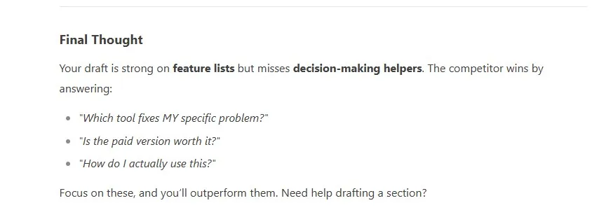 AI’s final thought: the competitor wins by answering readers’ decision-making questions