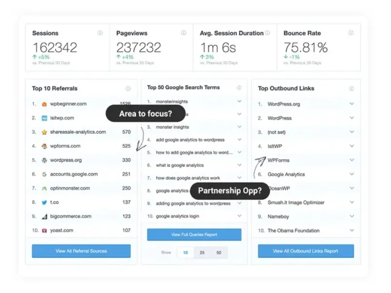 A screenshot MonsterInsights analytics