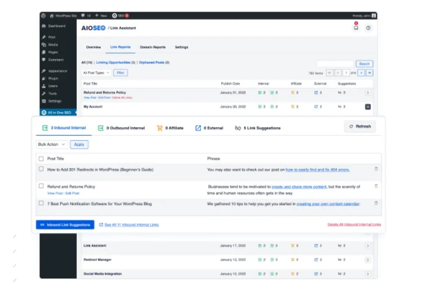 A screenshot of AIOSEO plugin in a WP dashboard