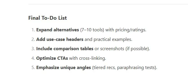 AI-generated final to-do list for improving the draft article
