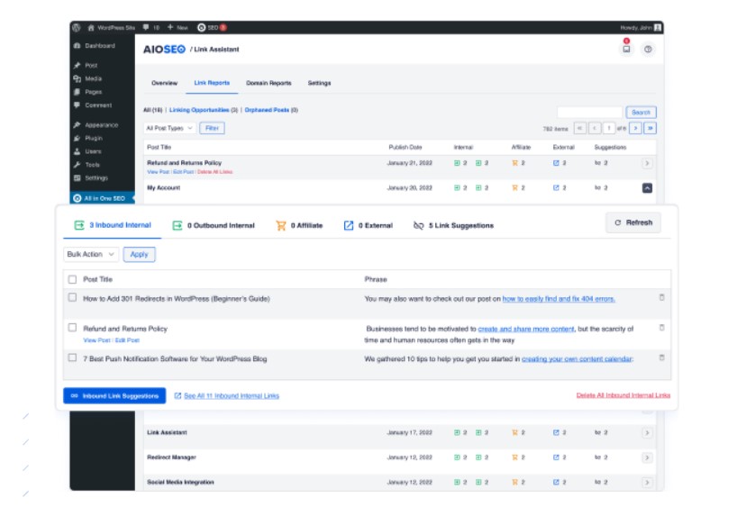 A screenshot of AIOSEO plugin in a WP dashboard
