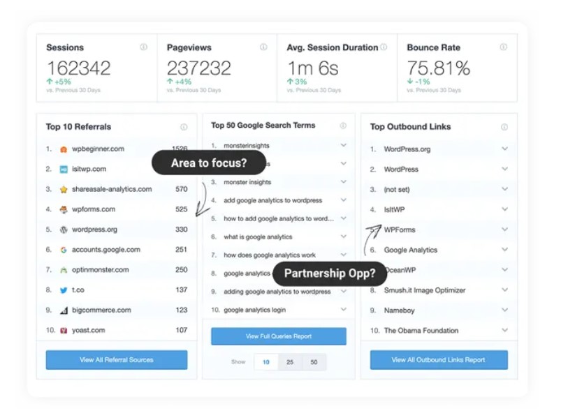 A screenshot MonsterInsights analytics